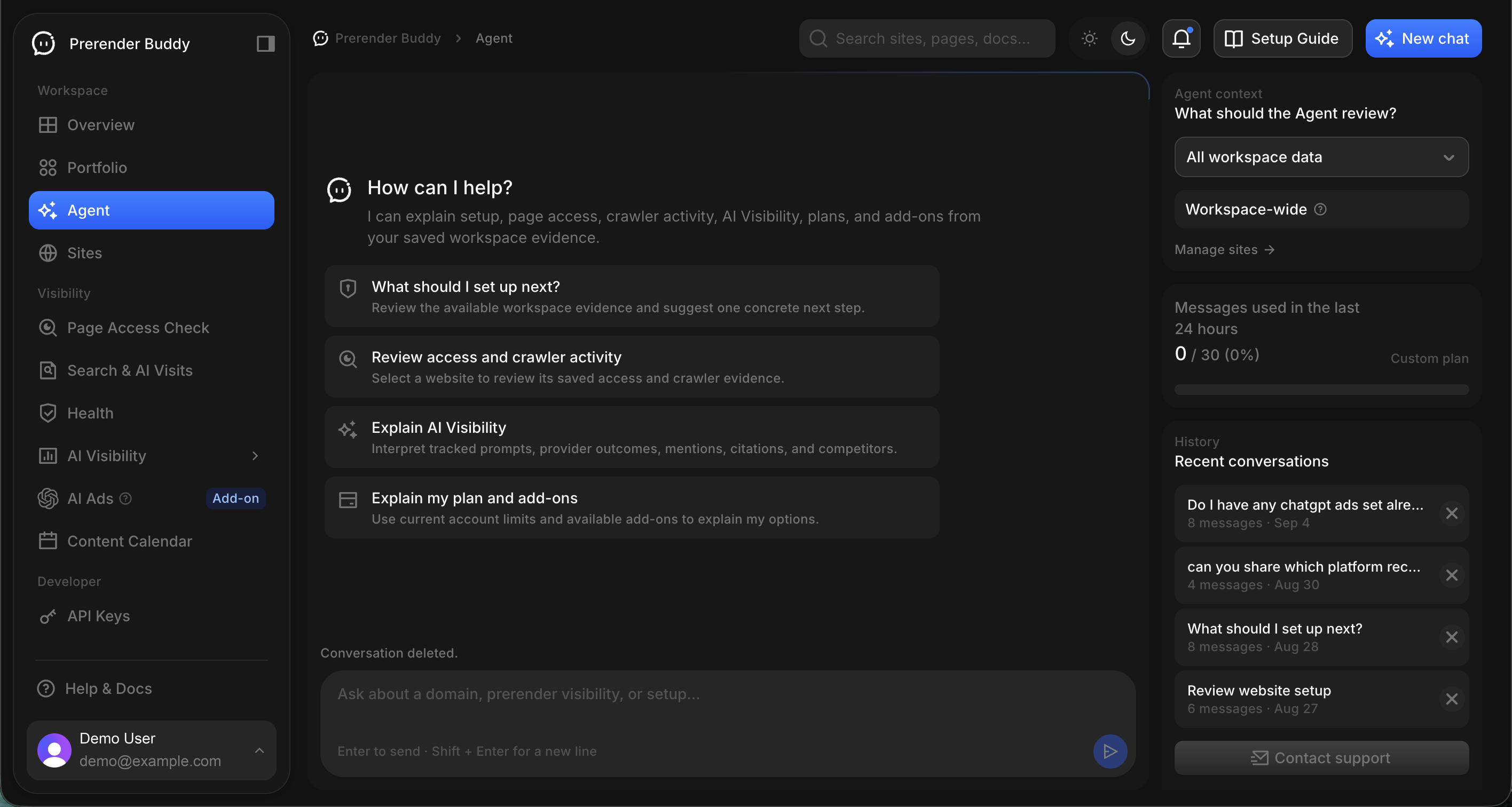 Buddy in the Prerender Buddy beta app, dark theme
