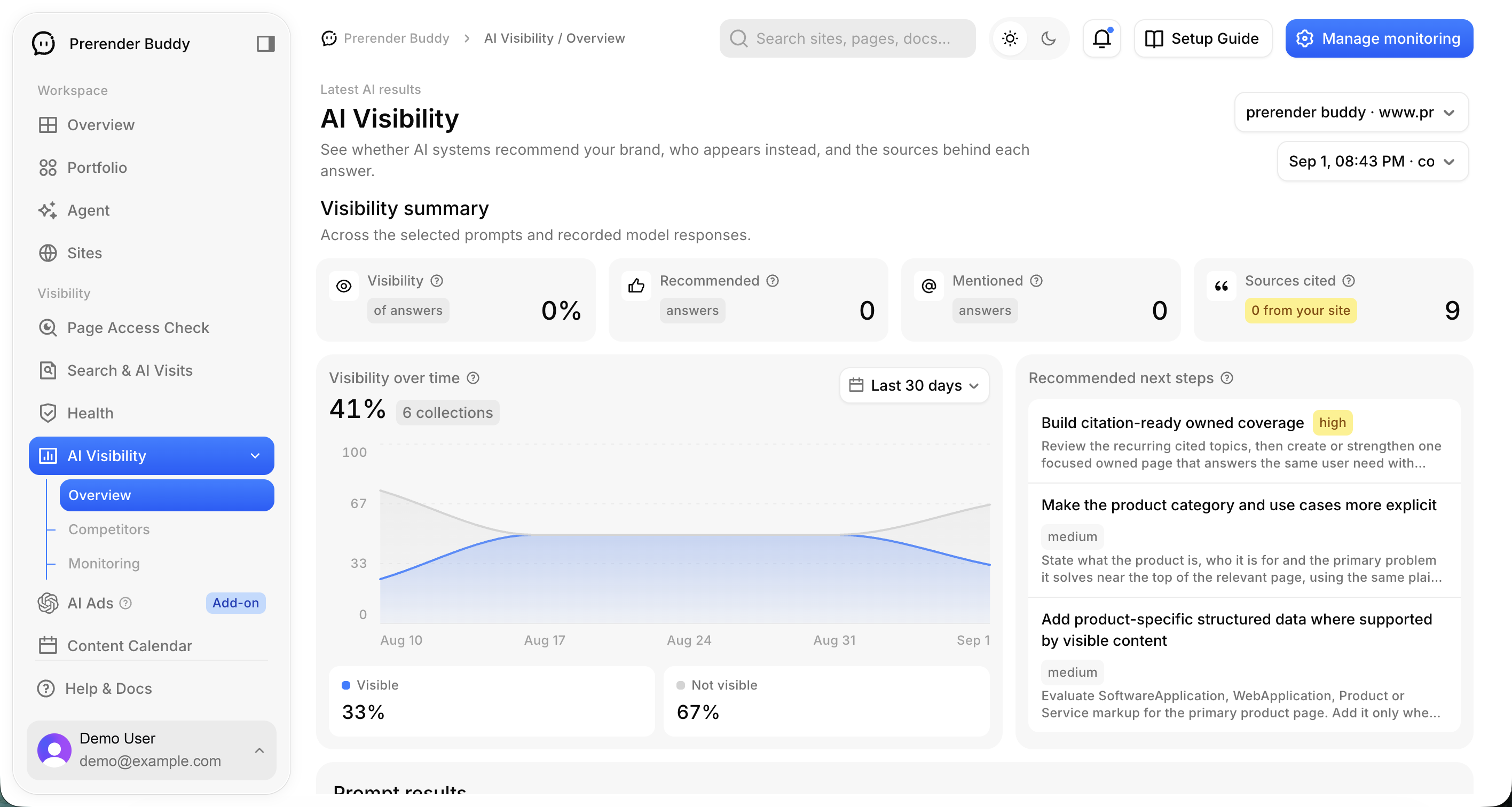 AI Visibility in the Prerender Buddy beta app